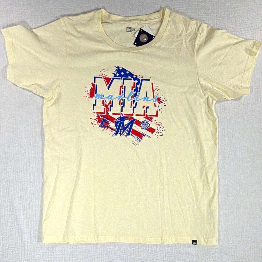 New Era Miami Marlins MLB Baseball Graphic Cream T-Shirt Shirt Men’s Size XL